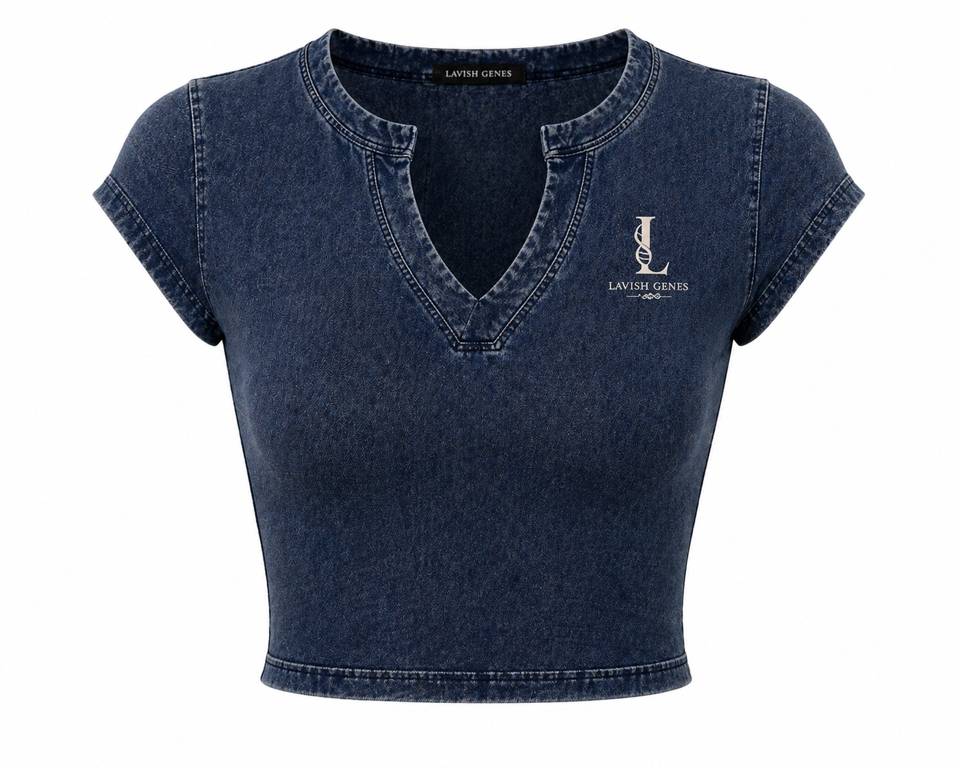 Lavish Gene “Built Different” Denim Crop Tee